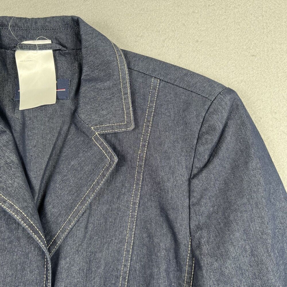 Basler Jeans Jacket Women’s 36 Blue Denim Button Front Long Sleeve Collared Coat - Picture 4 of 16